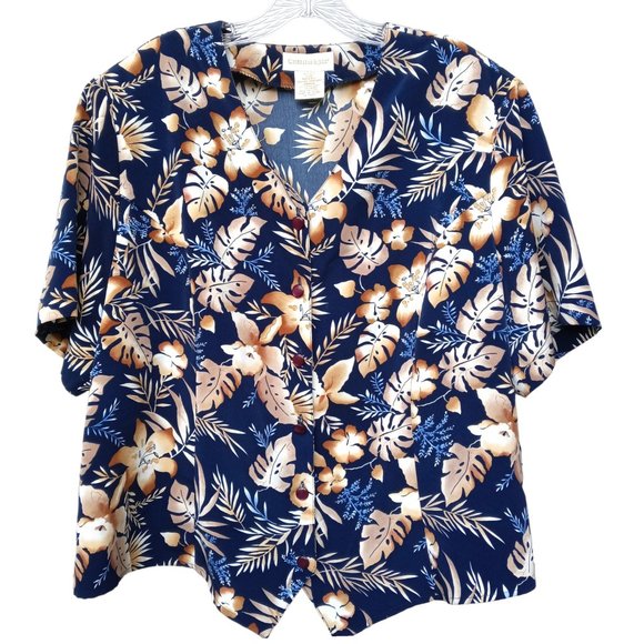 VTG 'Christie & Jill" Blue Floral Blouse Plus Size 22W - Picture 1 of 7